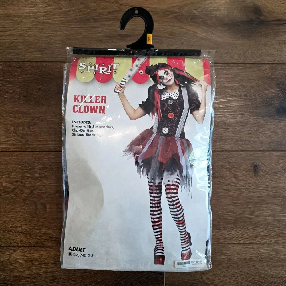 NEW Killer Clown Costume Adult Womens S M 2-8 Teen Spirit Halloween 3 pc Cosplay - Picture 4 of 13
